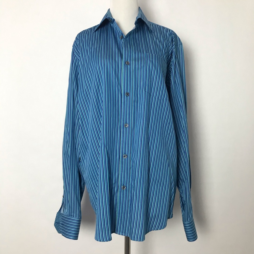 Bugatchi Blue Size Medium Button Down Long Sleeve… - image 1